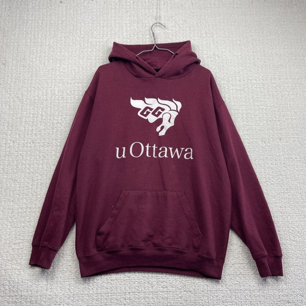 uOttawa Gee-Gees Campus Hoodie Burgundy Red Sz M Horse Logo University Read